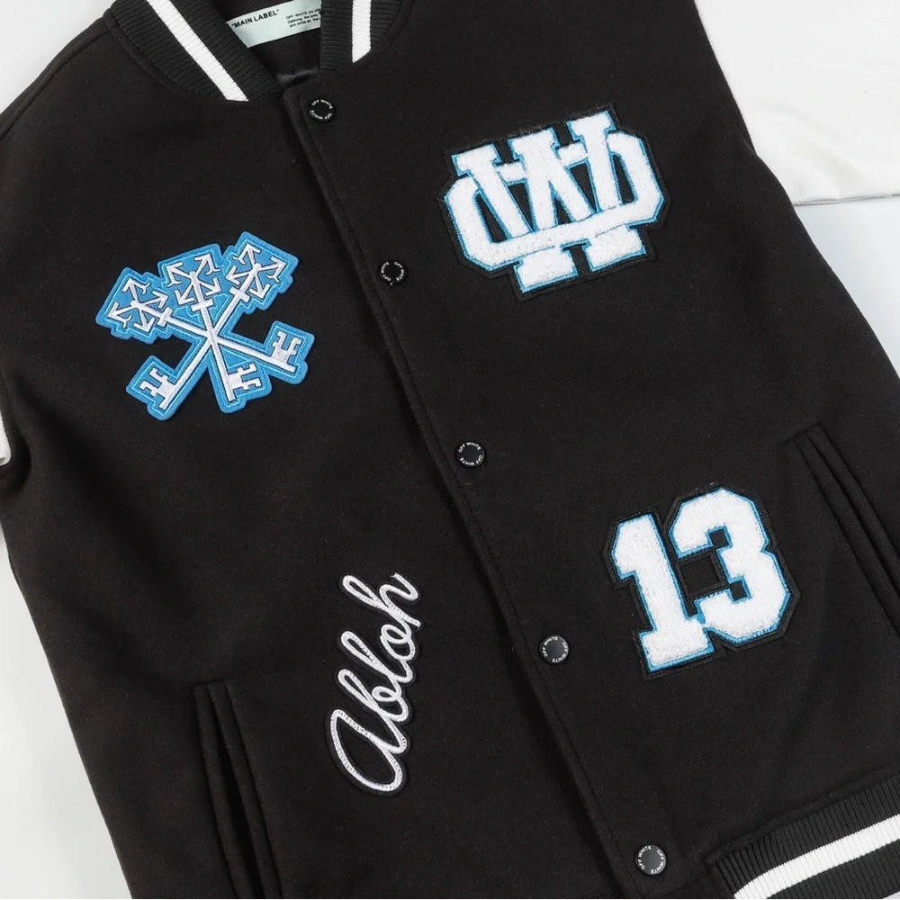Off-White Black and White Bomber Jacket with Blue Accents - Picture 6 of 6